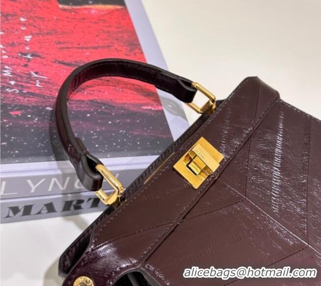 Best Price Fendi Peekaboo ISeeU Petite Bag in Shiny Chevron Eel Embossed Leather 8701 Brown 2026