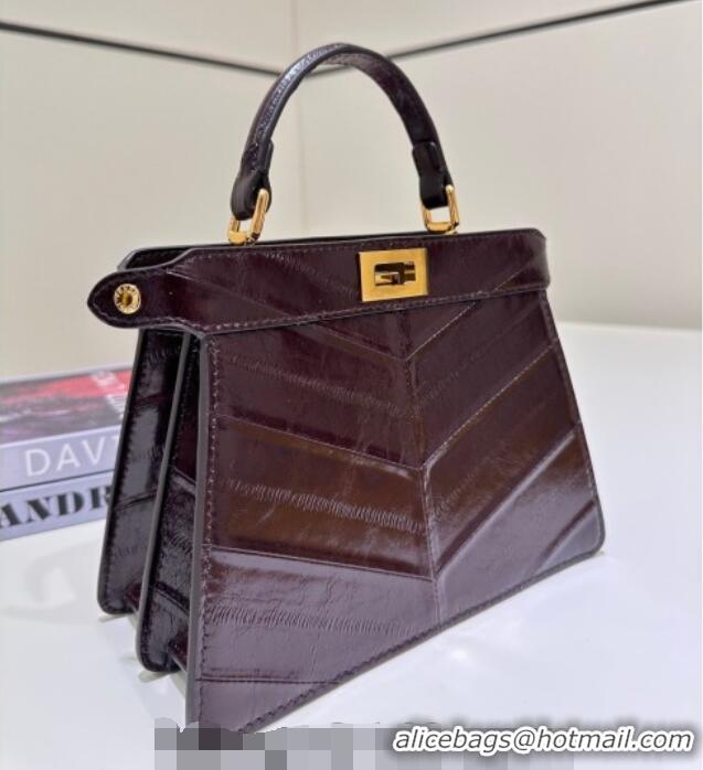 Best Price Fendi Peekaboo ISeeU Petite Bag in Shiny Chevron Eel Embossed Leather 8701 Brown 2026