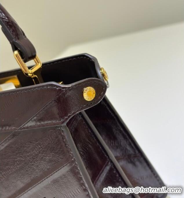 Best Price Fendi Peekaboo ISeeU Petite Bag in Shiny Chevron Eel Embossed Leather 8701 Brown 2026