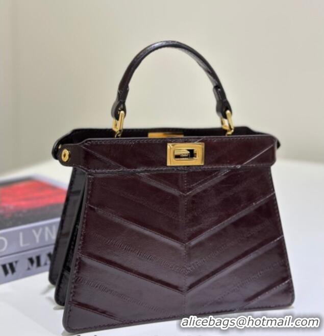 Best Price Fendi Peekaboo ISeeU Petite Bag in Shiny Chevron Eel Embossed Leather 8701 Brown 2026