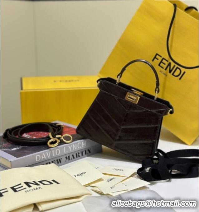 Best Price Fendi Peekaboo ISeeU Petite Bag in Shiny Chevron Eel Embossed Leather 8701 Brown 2026