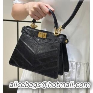 Discount Fendi Peekaboo ISeeU Petite Bag in Shiny Chevron Eel Embossed Leather 8701 Black 2026