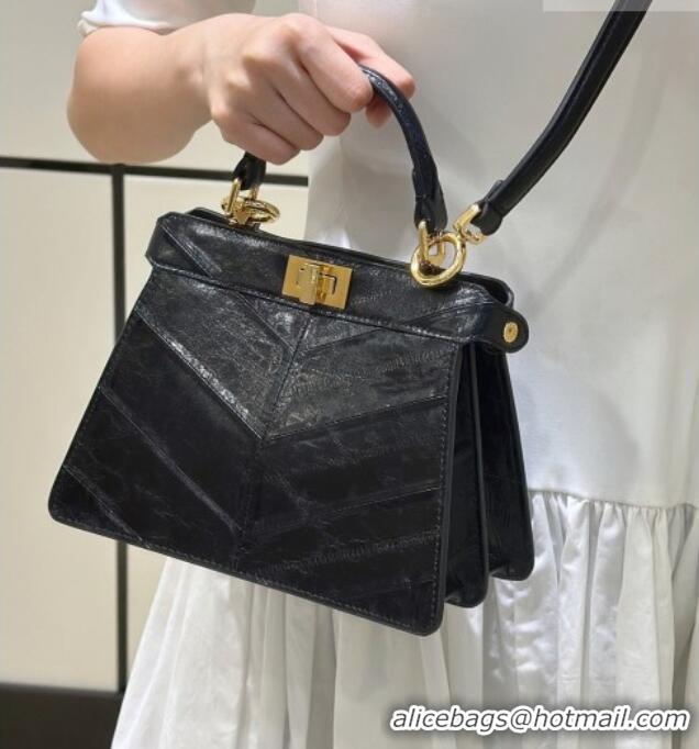 Discount Fendi Peekaboo ISeeU Petite Bag in Shiny Chevron Eel Embossed Leather 8701 Black 2026