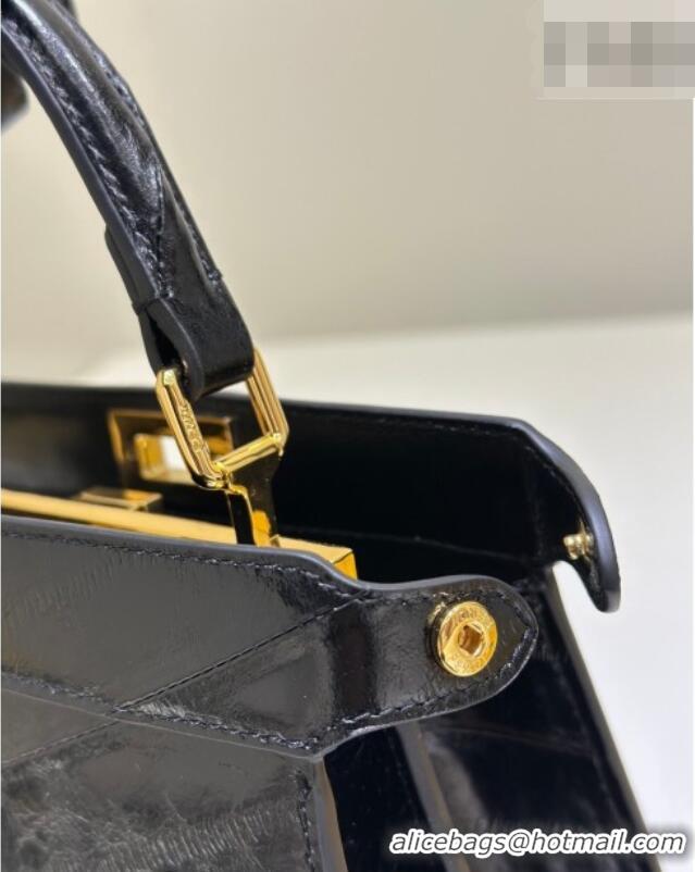 Discount Fendi Peekaboo ISeeU Petite Bag in Shiny Chevron Eel Embossed Leather 8701 Black 2026