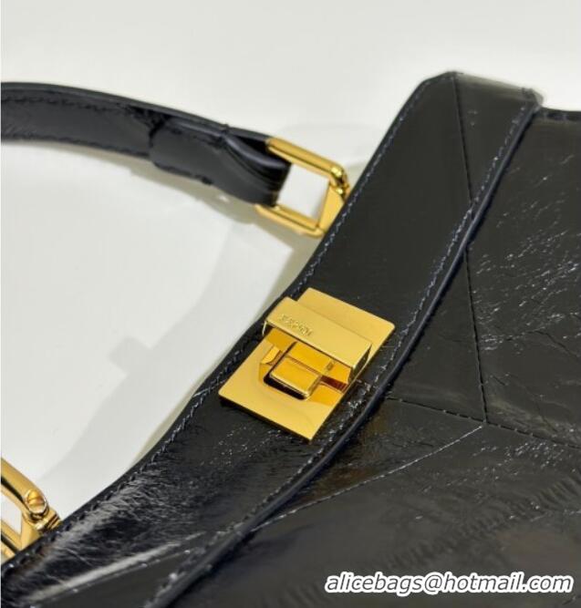 Discount Fendi Peekaboo ISeeU Petite Bag in Shiny Chevron Eel Embossed Leather 8701 Black 2026