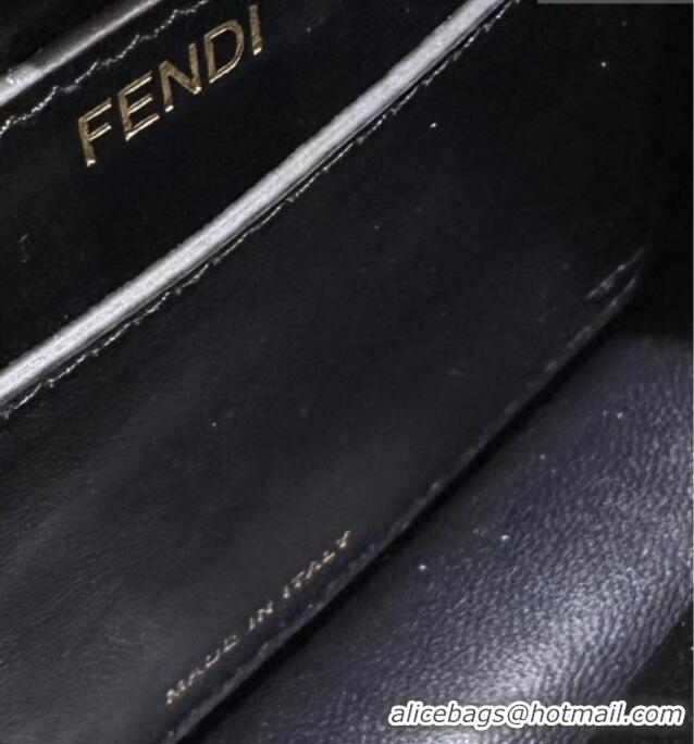 Discount Fendi Peekaboo ISeeU Petite Bag in Shiny Chevron Eel Embossed Leather 8701 Black 2026