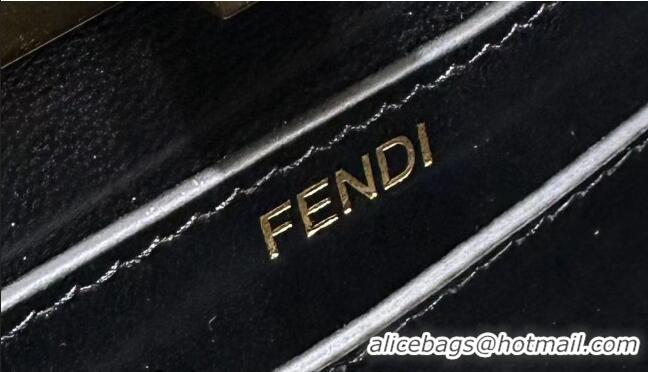 Discount Fendi Peekaboo ISeeU Petite Bag in Shiny Chevron Eel Embossed Leather 8701 Black 2026