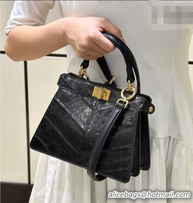 Discount Fendi Peekaboo ISeeU Petite Bag in Shiny Chevron Eel Embossed Leather 8701 Black 2026