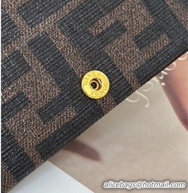 Good Quality Fendi Best Friends Forever Card Case in FF Fabric and Brown Leather Horse-Head F66816 2026