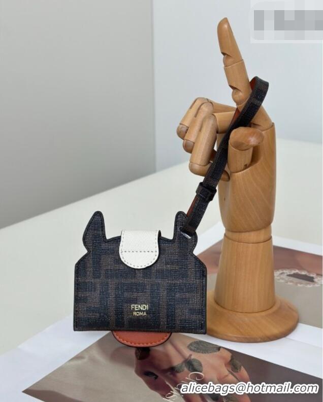 Good Quality Fendi Best Friends Forever Card Case in FF Fabric and Brown Leather Horse-Head F66816 2026