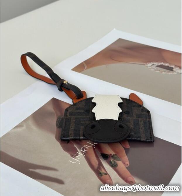 Good Quality Fendi Best Friends Forever Card Case in FF Fabric and Brown Leather Horse-Head F66816 2026