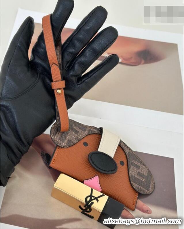 Trendy Design Fendi Best Friends Forever Card Case in FF Fabric and Brown Leather Dog-head F66816 2026