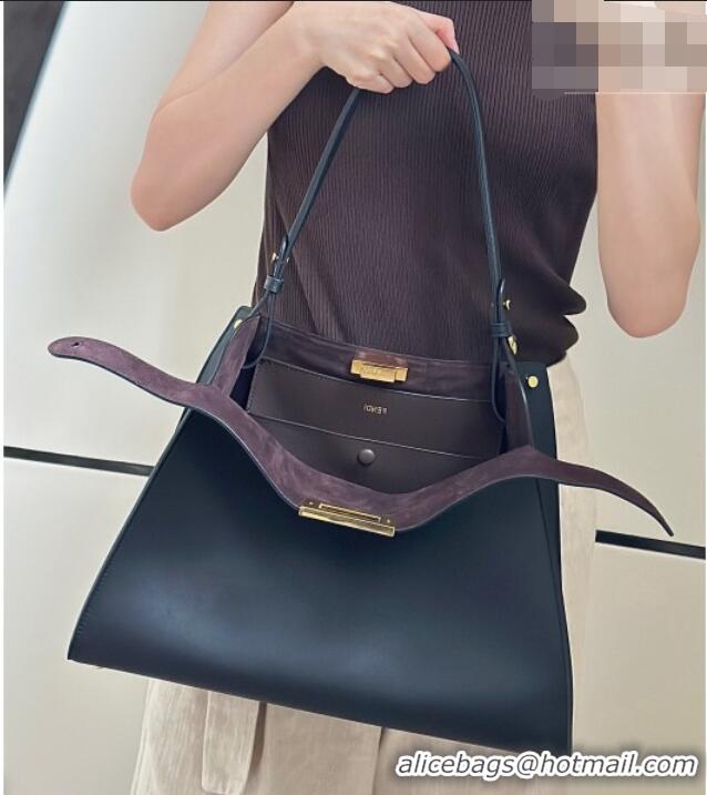 Big Discount Fendi Way Medium Leather and Chocolate Suede Bag 368 Black 2026 Top