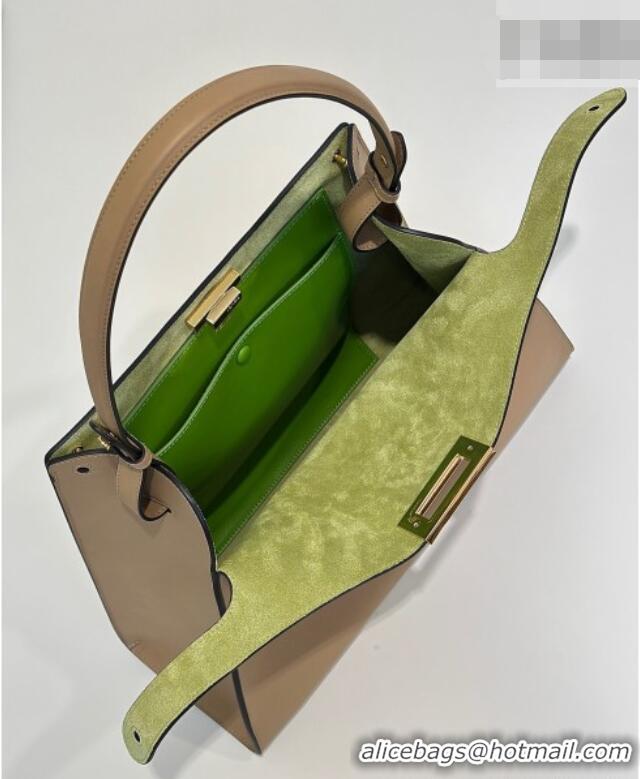 Free Shipping Fendi Way Medium Light Brown Leather and Green Suede Bag 368 2026 Top