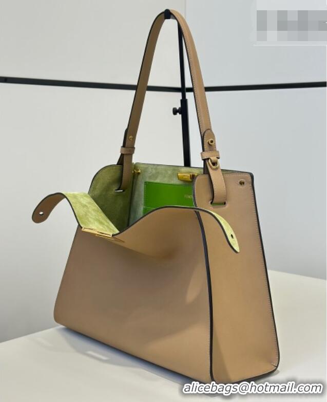 Free Shipping Fendi Way Medium Light Brown Leather and Green Suede Bag 368 2026 Top