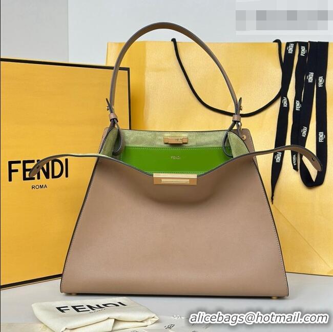 Free Shipping Fendi Way Medium Light Brown Leather and Green Suede Bag 368 2026 Top