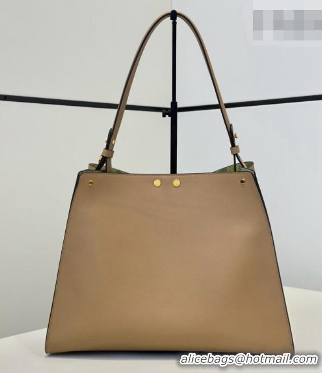 Free Shipping Fendi Way Medium Light Brown Leather and Green Suede Bag 368 2026 Top