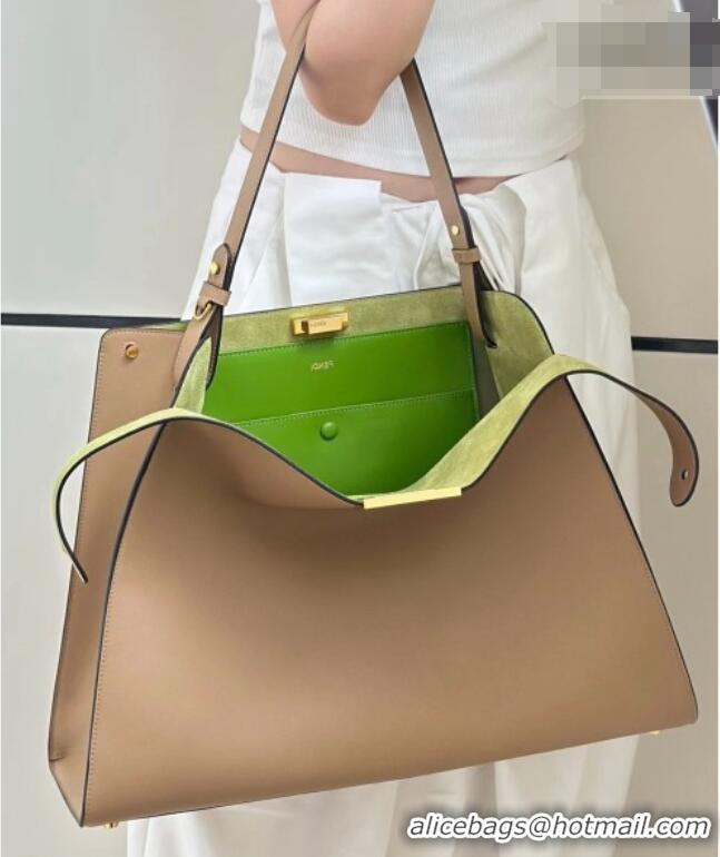 Best Product Fendi Way Large Light Brown Leather and Green Suede Bag 369 2026 Top