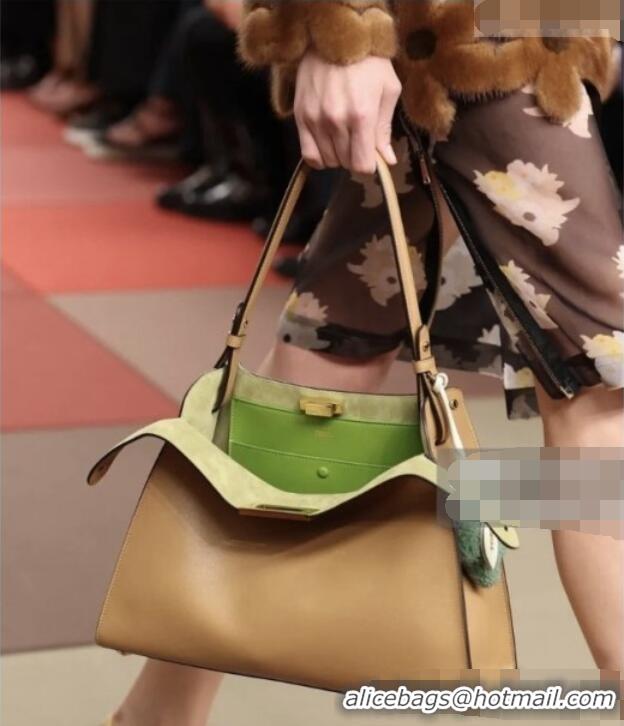 Best Product Fendi Way Large Light Brown Leather and Green Suede Bag 369 2026 Top