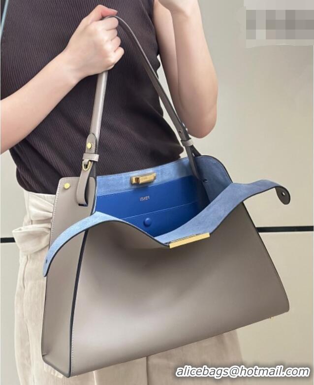 New Design Fendi Way Medium Dove Grey Leather and Blue Suede Bag 368 2026 Top