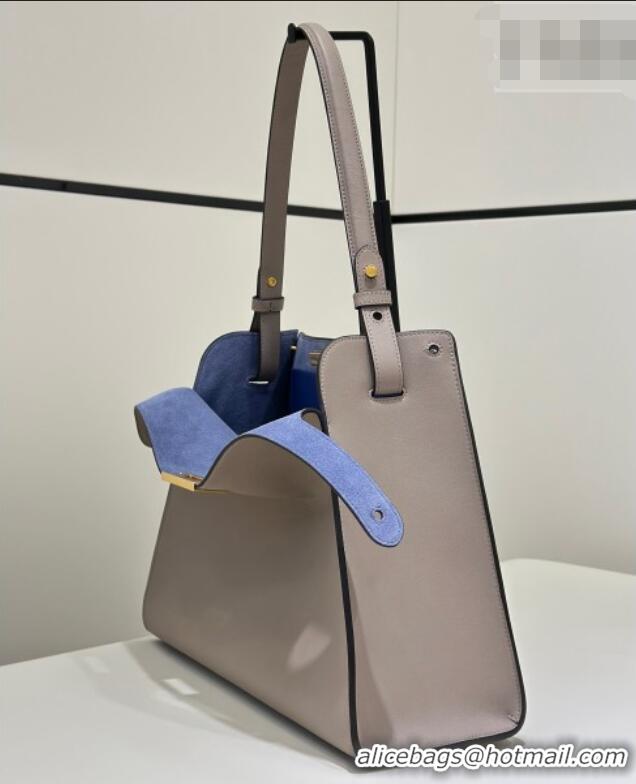 New Design Fendi Way Medium Dove Grey Leather and Blue Suede Bag 368 2026 Top