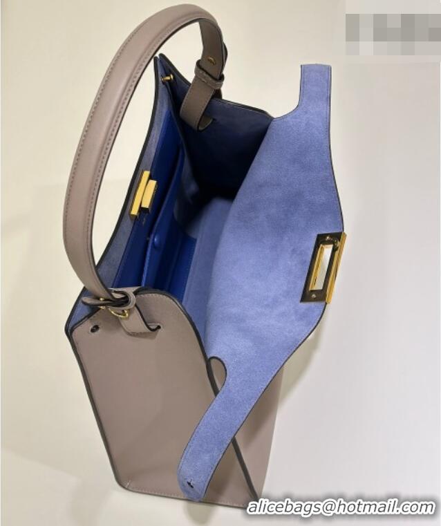 New Design Fendi Way Medium Dove Grey Leather and Blue Suede Bag 368 2026 Top