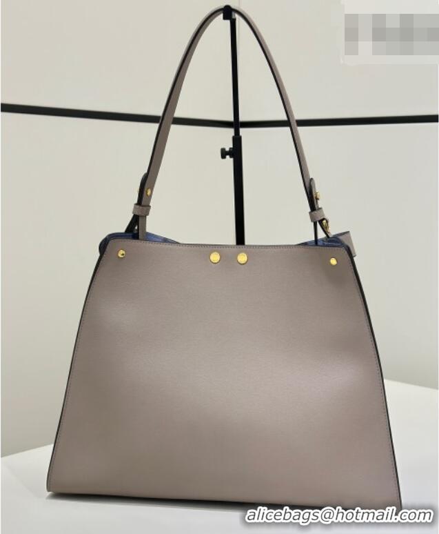 New Design Fendi Way Medium Dove Grey Leather and Blue Suede Bag 368 2026 Top
