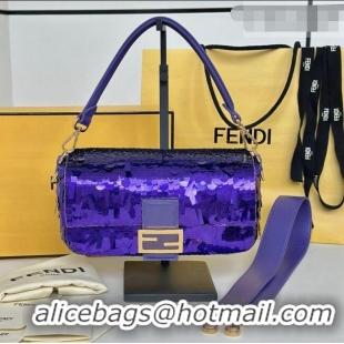 New Fashion Fendi Baguette Medium bag Embroidered with Sequins 8601 Purple 2026 Top