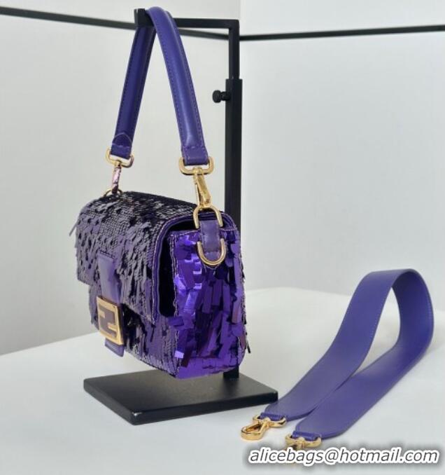 New Fashion Fendi Baguette Medium bag Embroidered with Sequins 8601 Purple 2026 Top