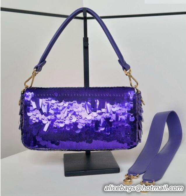 New Fashion Fendi Baguette Medium bag Embroidered with Sequins 8601 Purple 2026 Top