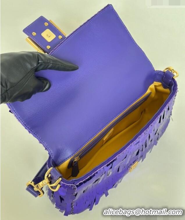 New Fashion Fendi Baguette Medium bag Embroidered with Sequins 8601 Purple 2026 Top