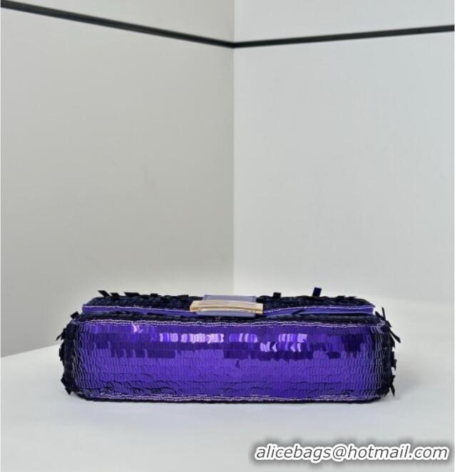New Fashion Fendi Baguette Medium bag Embroidered with Sequins 8601 Purple 2026 Top