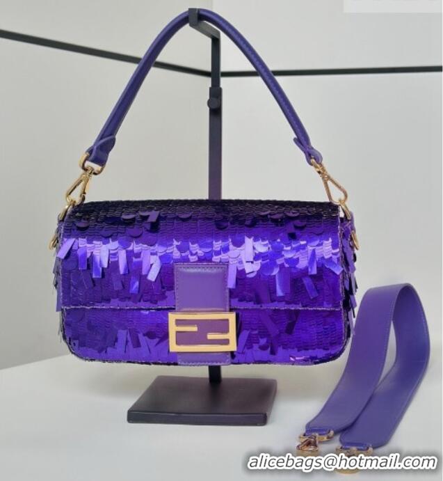 New Fashion Fendi Baguette Medium bag Embroidered with Sequins 8601 Purple 2026 Top