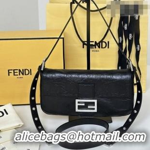 Modern Discount Fendi Baguette® 26424 Crackled Black Leather Bag 8709 2026 Top