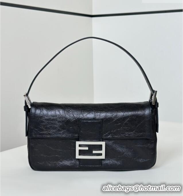 Modern Discount Fendi Baguette® 26424 Crackled Black Leather Bag 8709 2026 Top
