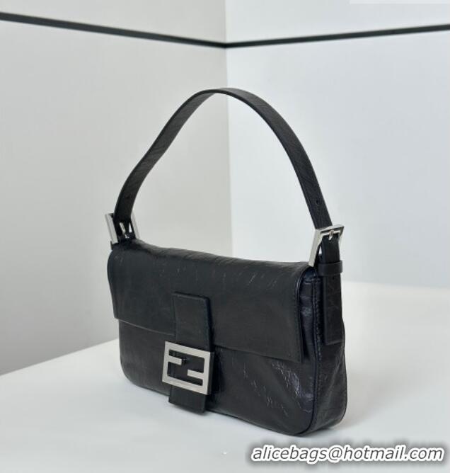 Modern Discount Fendi Baguette® 26424 Crackled Black Leather Bag 8709 2026 Top