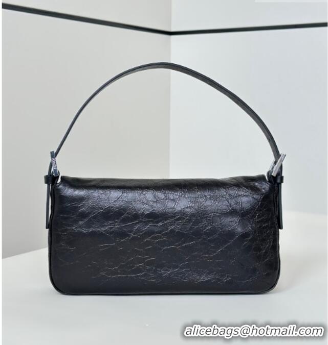 Modern Discount Fendi Baguette® 26424 Crackled Black Leather Bag 8709 2026 Top
