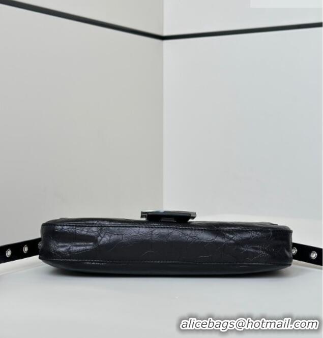 Modern Discount Fendi Baguette® 26424 Crackled Black Leather Bag 8709 2026 Top