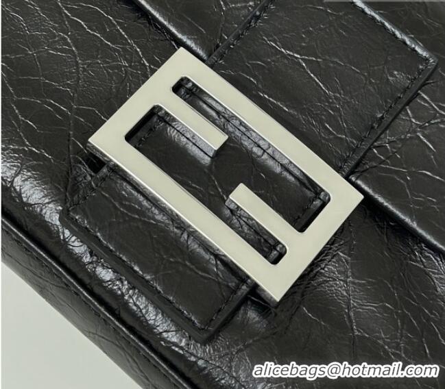 Modern Discount Fendi Baguette® 26424 Crackled Black Leather Bag 8709 2026 Top