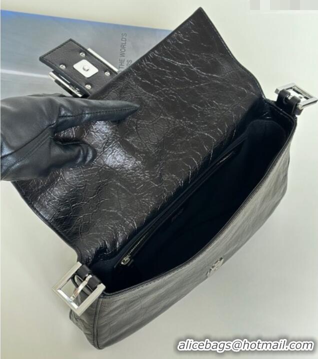 Modern Discount Fendi Baguette® 26424 Crackled Black Leather Bag 8709 2026 Top
