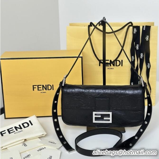 Modern Discount Fendi Baguette® 26424 Crackled Black Leather Bag 8709 2026 Top