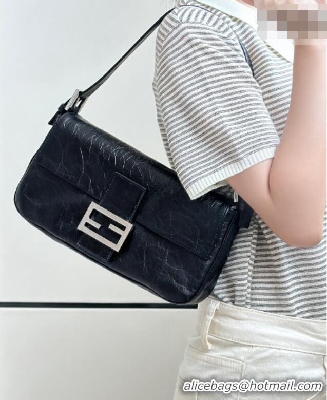 Modern Discount Fendi Baguette® 26424 Crackled Black Leather Bag 8709 2026 Top
