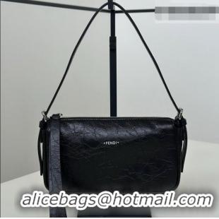New Promotional Fendi Small Zip Top Bag in Crackled Black Leather bag 8716 2026 Top