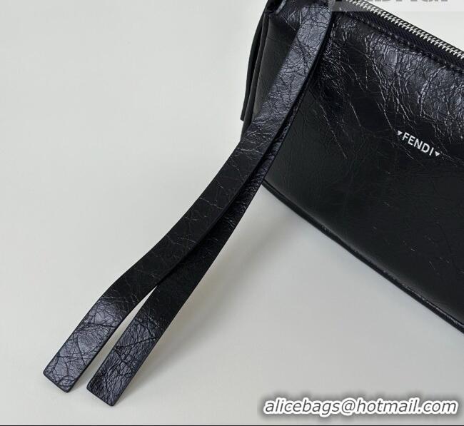 New Promotional Fendi Small Zip Top Bag in Crackled Black Leather bag 8716 2026 Top