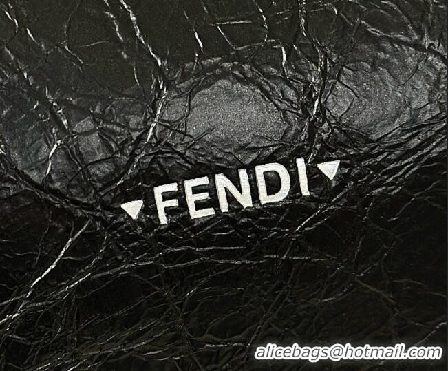 New Promotional Fendi Small Zip Top Bag in Crackled Black Leather bag 8716 2026 Top