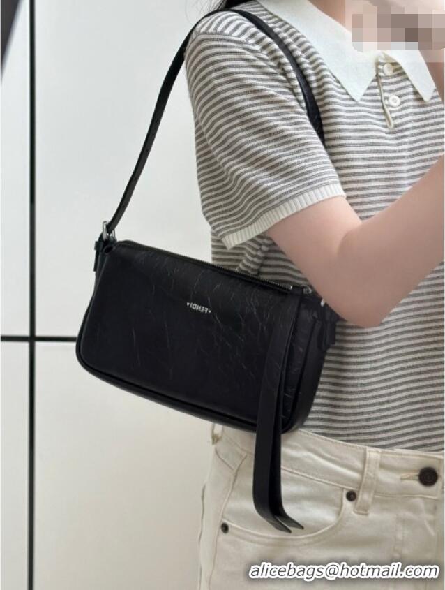 New Promotional Fendi Small Zip Top Bag in Crackled Black Leather bag 8716 2026 Top