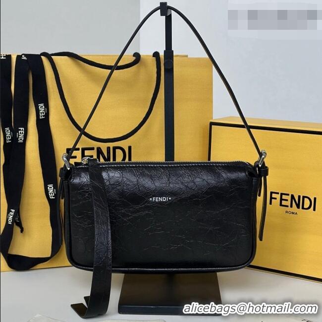 New Promotional Fendi Small Zip Top Bag in Crackled Black Leather bag 8716 2026 Top