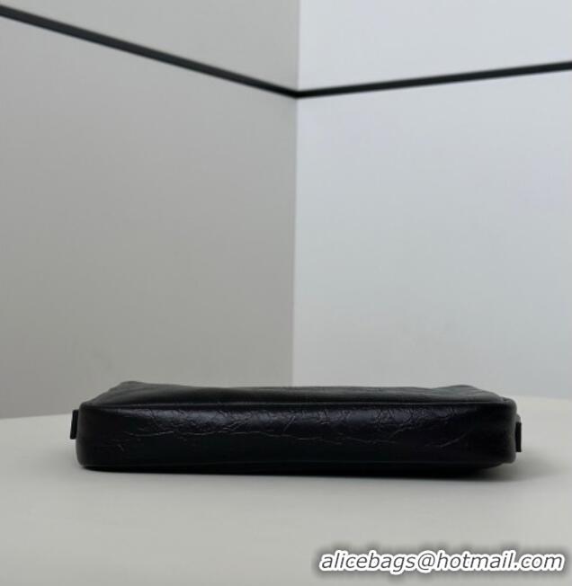 New Promotional Fendi Small Zip Top Bag in Crackled Black Leather bag 8716 2026 Top