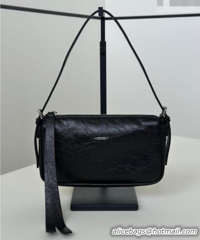 New Promotional Fendi Small Zip Top Bag in Crackled Black Leather bag 8716 2026 Top