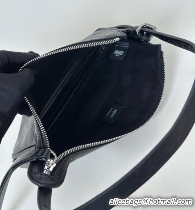 New Promotional Fendi Small Zip Top Bag in Crackled Black Leather bag 8716 2026 Top